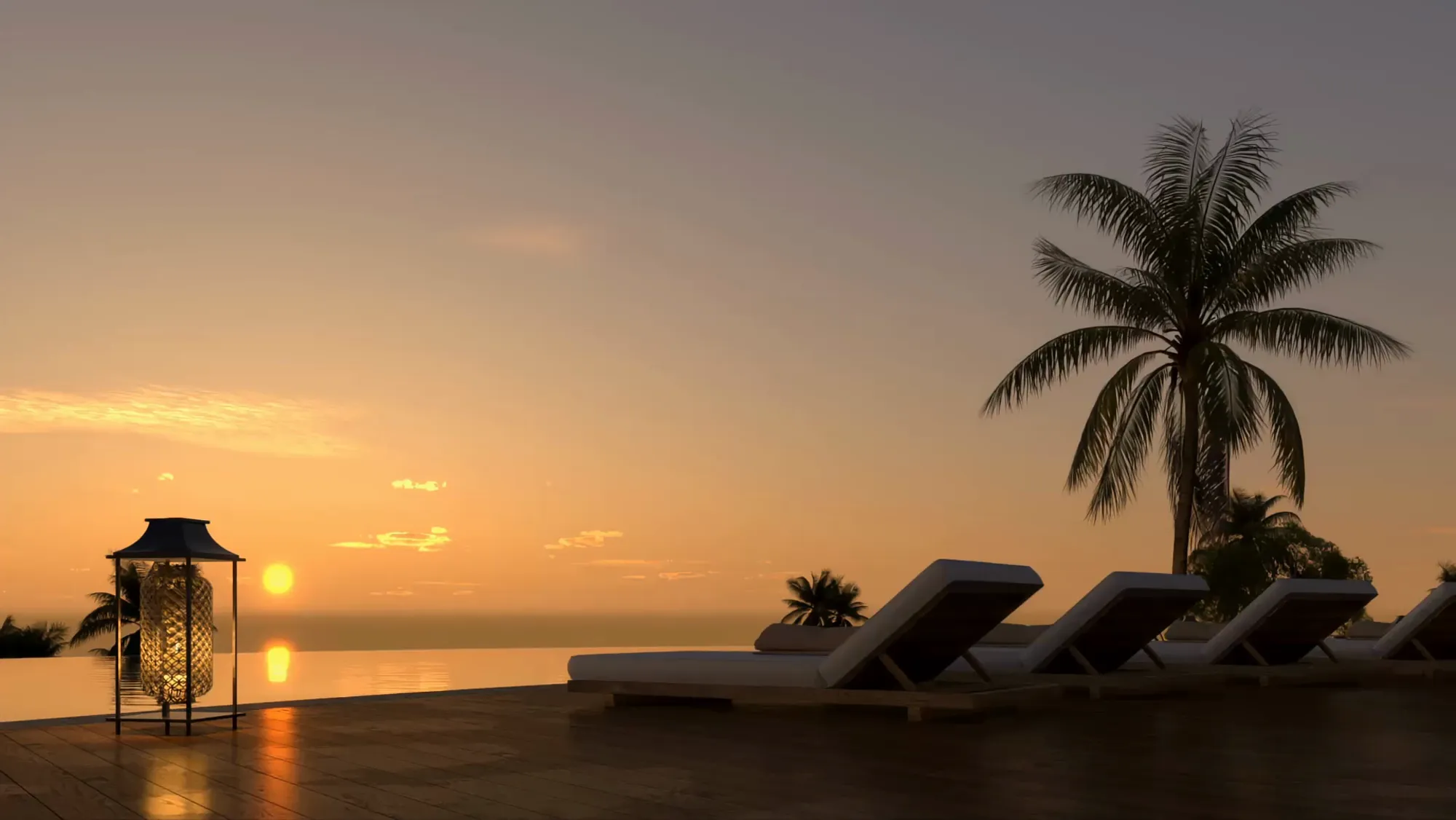 Pool deck at sunset, from the studio showreel